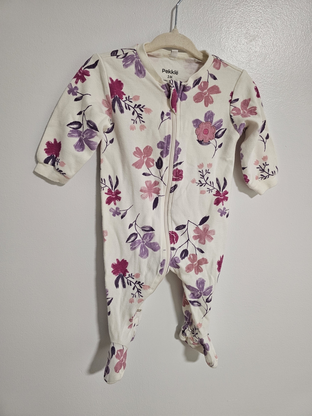 🧸4/20$ Pekkle 3M Baby Floral Bloom Zip Baby One-Piece Pajama Cotton Flowers